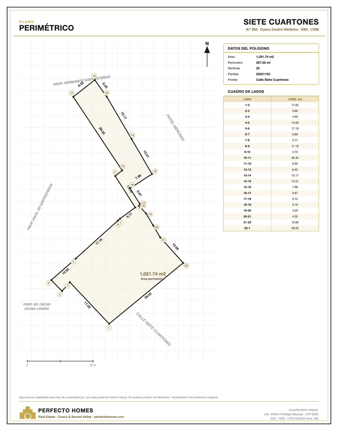 Perimeter survey plan of Siete Cuartones 352